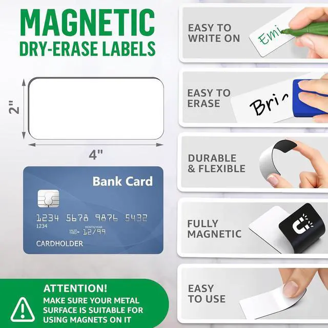 Alt view image 2 of 7 - 100 Pack Dry Erase Magnetic Labels 2x4 in - Magnetic Name Tags for Classroom Lockers School Bus - Classroom Magnets for Names - Magnet Labels for Whiteboard Magnet Names Plates for Classrooms Blanked