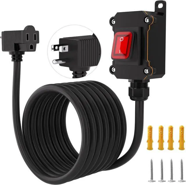 Main image of Inline Power Switch with 15-ft 14AWG Cable Piggyback Plug(3-Pronged),Red LED Rocker Button,IP67 Waterproof Extension Cord with On/Off Switch, AC/DC 20A-125V / 16A-250V15FT/14AWG