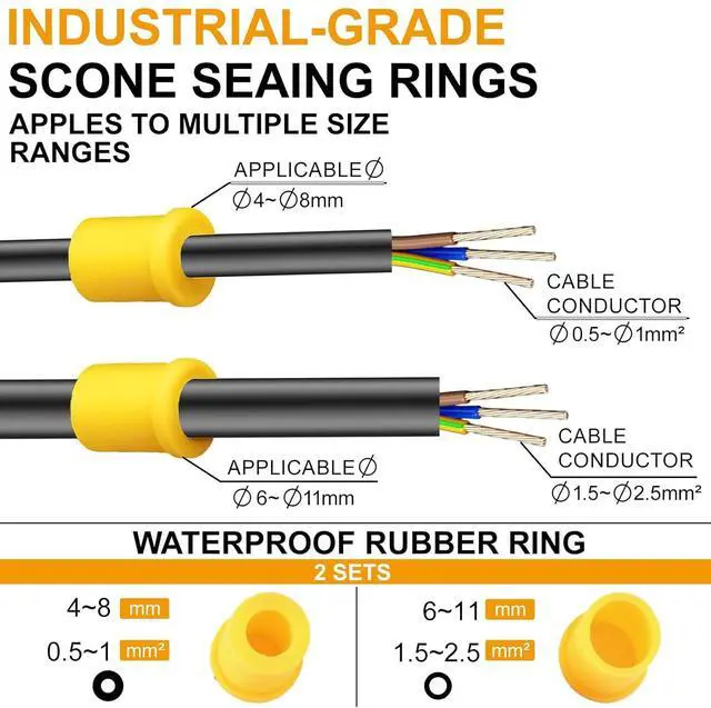 Alt view image 6 of 7 - T-Shape 3-Way IP68 Waterproof Junction Box, Screwless Lever Quick-Release Cable Connector with M20 Glands, UL/ETL/CE Certified Outdoor Splice Box for Landscape Lighting, Underground, 4-12mm, Black