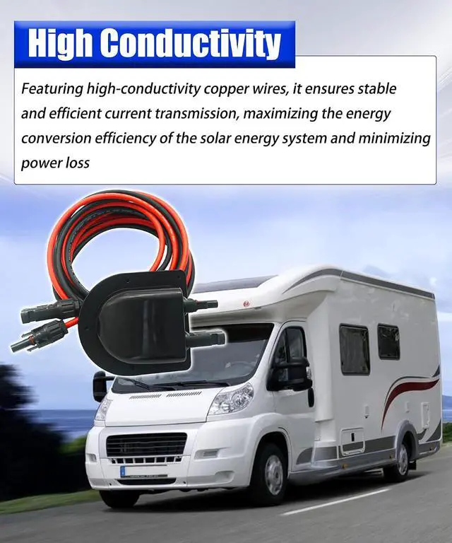 Alt view image 2 of 6 - 10Ft Solar Cable Entry Gland with 10AWG Solar Extension Cable,MC4 Connectors for Solar Junction Box Fit for RV, Boat, Camper & Van Lnstallations, Tinned Copper Wire