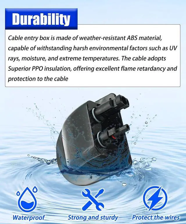 Alt view image 6 of 6 - 10Ft Solar Cable Entry Gland with 10AWG Solar Extension Cable,MC4 Connectors for Solar Junction Box Fit for RV, Boat, Camper & Van Lnstallations, Tinned Copper Wire