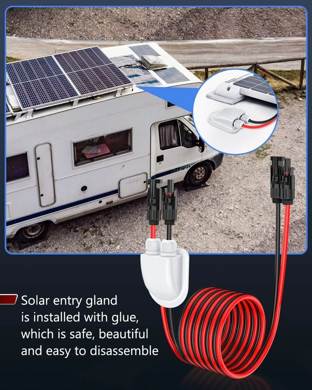 Alt view image 6 of 7 - 10AWG Solar Extension Cable with Double Cable Entry Gland & Female/Male Connector Adapter Kit for RV, Boat, Van & Solar Panel Projects