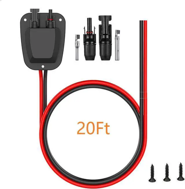 Alt view image 2 of 7 - Solar Double Cable Entry Gland Installed Solar Panel Extension Cable- 10AWG Solar Cable Solar Panel Cable 20Ft with Solar Connectors for RV, Campervan, Solar Project Campervan,
