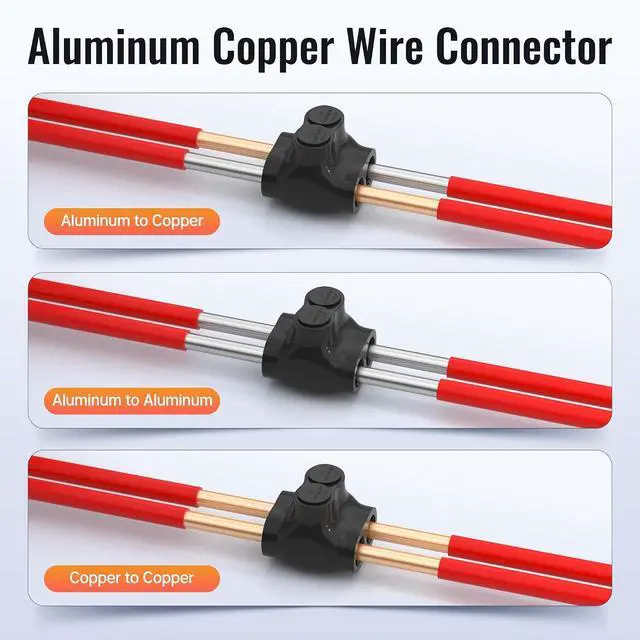 Alt view image 3 of 6 - 2 Port Dual Entry Insulated Multi Tap Connector 2/0-6 AWG Aluminum Wire Connector Splice Electrical Power Connector 3/16" Allen Hex - 6 Pack