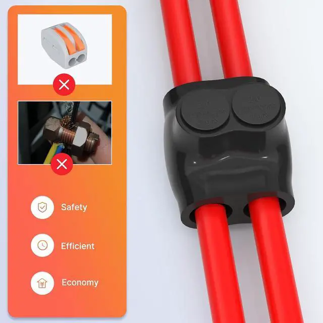 Alt view image 4 of 6 - 2 Port Dual Entry Insulated Multi Tap Connector 2/0-6 AWG Aluminum Wire Connector Splice Electrical Power Connector 3/16" Allen Hex - 6 Pack