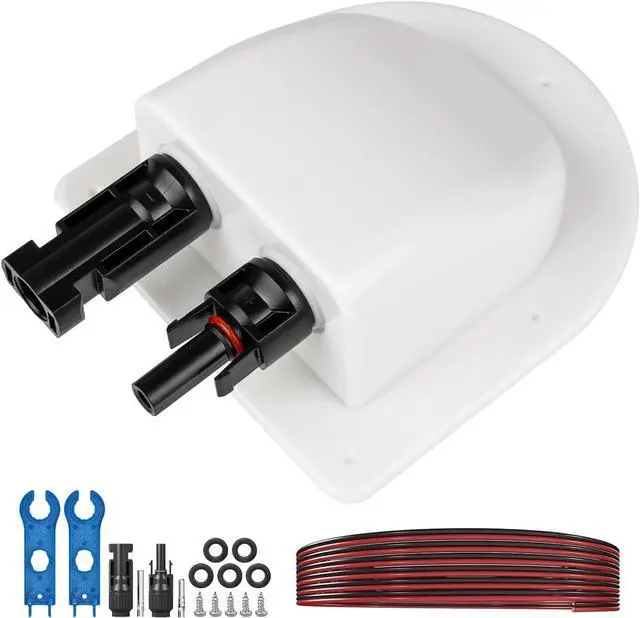 Main image of Solar Cable Entry Gland with 10Awg Copper Solar Cable and Solar Connector UV Resistance Dual Cable Entry Housing for Solar RV Boats Yacht Roofs (White 20FT)