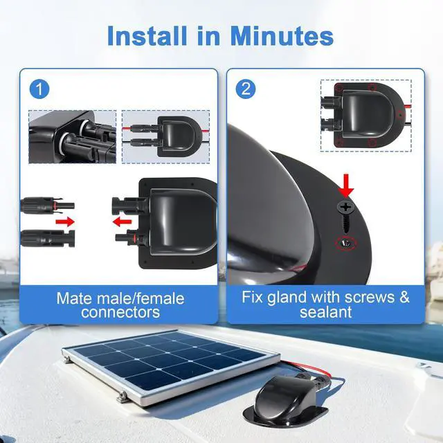 Alt view image 4 of 7 - Solar Cable Entry Gland with10AWG Solar Extension Cable Compatible with MC4, Weatherproof Roof Cable Entry Housing for RV Camper Van Boat Shed Garage (10 FT)