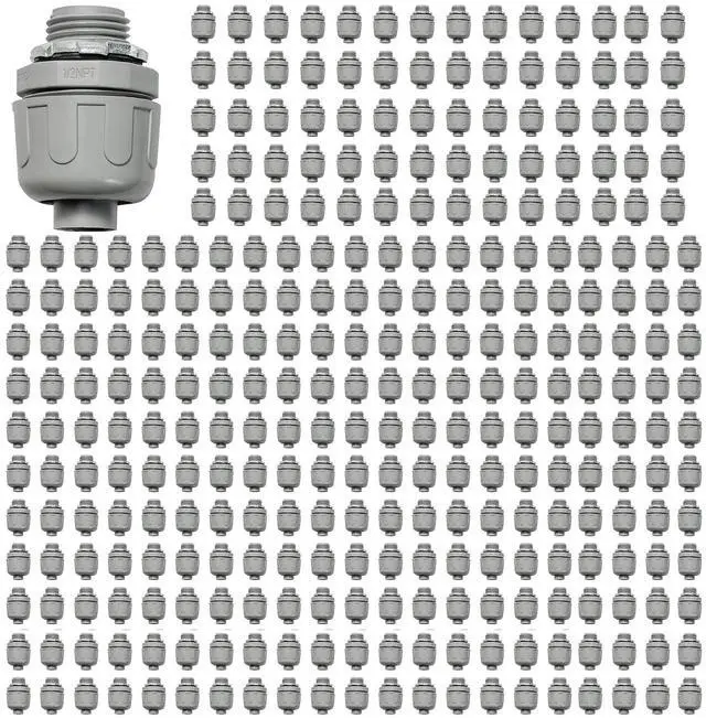 Main image of Conduit Connectors, 1/2 Inch Liquid Tight Connector NPT Non-Metallic for PVC Electrical Flexible Conduit Fittings, 180 Degree Straight, UL Listed for Home Outdoor Tubes Tools, Grey (300-Pack)