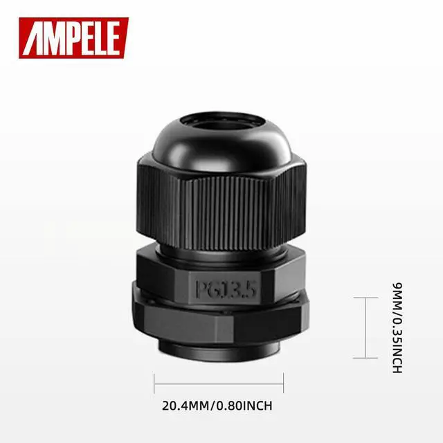 Alt view image 2 of 7 - AMPELE Cable Gland 100 Pack PG13.5 Waterproof Adjustable 6-12mm Nylon Cable Glands Joints With Gaskets, Black(PG13.5)