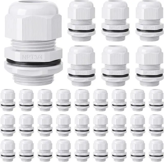 Main image of 100 Pcs 3/4" NPT Grey Nylon Cable Gland, Waterproof IP68 PA68 Adjustable Locknut Cable Diameter Waterproof Connectors Cord Grip