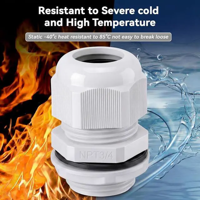 Alt view image 6 of 7 - 100 Pcs 3/4" NPT Grey Nylon Cable Gland, Waterproof IP68 PA68 Adjustable Locknut Cable Diameter Waterproof Connectors Cord Grip