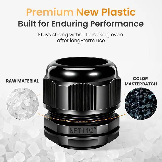Alt view image 3 of 7 - 10pcs 1-1/2" NPT Cable Gland Waterproof IP68 Nylon Cable Pass Through Cord Grip Connector Strain Relief Wire Grommet