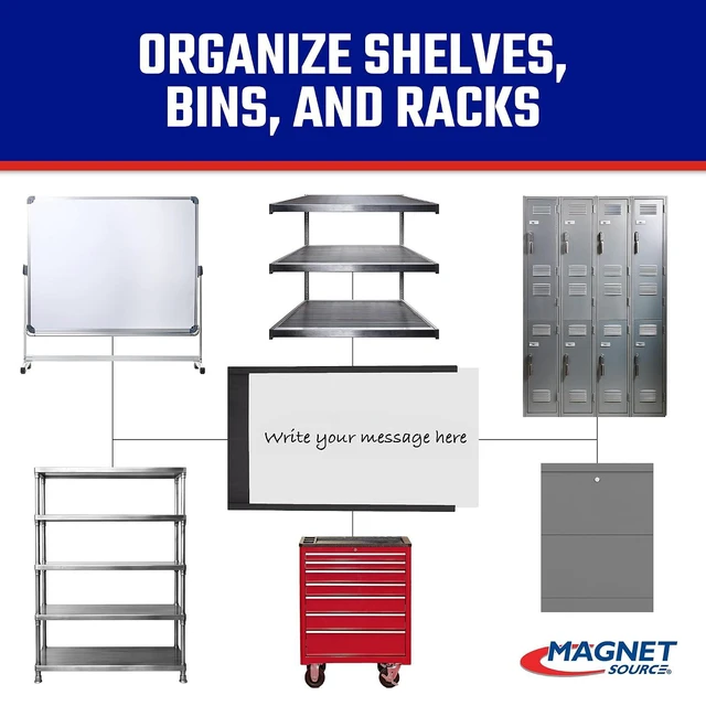 Alt view image 4 of 7 - 25-Pack Heavy-Duty Magnetic Label Holders for Metal File Cabinet, Shelf & Whiteboard, 5" L x 3" H, Fits Signs & Tags, Includes 35 Perforated Cards