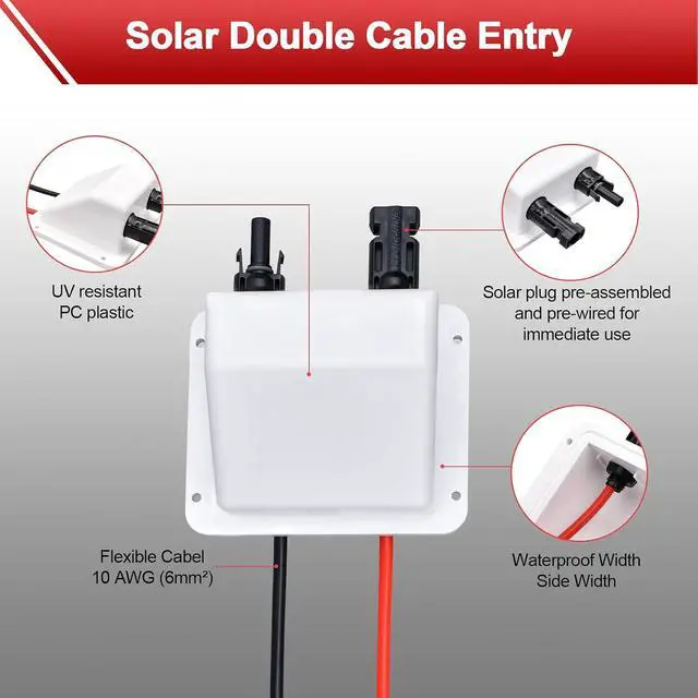 Alt view image 4 of 7 - Waterproof Double Cable Entry Gland with 10Ft 10AWG Soft Copper Cable,UV Resistance Dual Cable Entry Housing for Rv, Boat,Camper (with 10ft Cable)