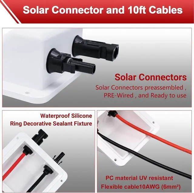 Alt view image 5 of 7 - Waterproof Double Cable Entry Gland with 10Ft 10AWG Soft Copper Cable,UV Resistance Dual Cable Entry Housing for Rv, Boat,Camper (with 10ft Cable)