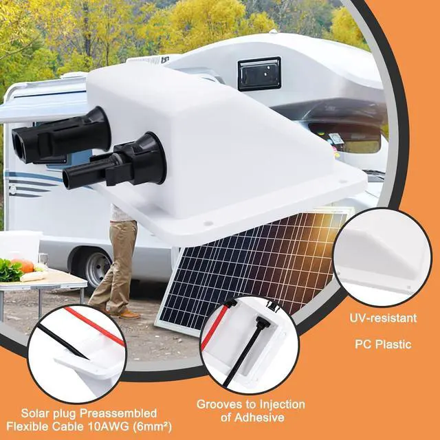 Alt view image 2 of 7 - Solar Cable Entry Gland,10ft 10AWG Soft Solar Extension Cable and Connector, UV Resistance Dual Cable Entry Gland Housing on Rv, Boat, Camper (3m, White)