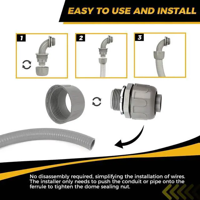 Alt view image 5 of 6 - Conduit Connectors, 3/4 Inch Liquid Tight Connector NPT Non-Metallic for PVC Electrical Flexible Conduit Fittings, 15 Straight and 15 Angle 90 Degree, UL Listed, Grey (30-Pack)