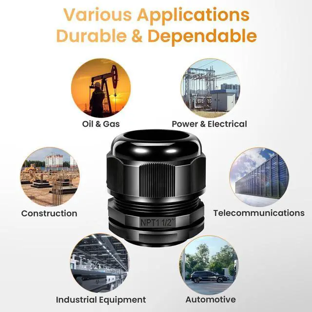 Alt view image 7 of 7 - 10pcs 1-1/2" NPT Cable Gland Waterproof IP68 Nylon Cable Pass Through Cord Grip Connector Strain Relief Wire Grommet
