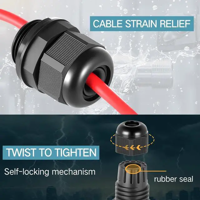 Alt view image 5 of 7 - 200 Pcs 1/2" NPT Black Nylon Cable Gland, Waterproof IP68 Adjustable Locknut Cable Diameter Waterproof Connectors Black Cord Grip