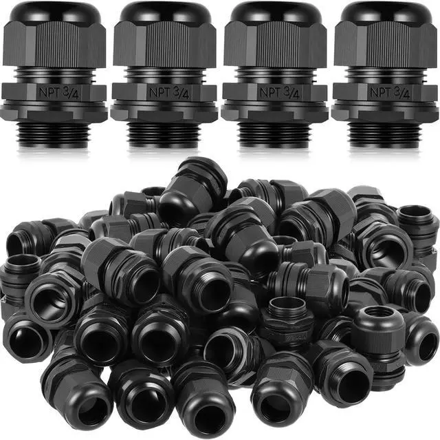Alt view image 7 of 7 - 200 Pcs 1/2" NPT Black Nylon Cable Gland, Waterproof IP68 Adjustable Locknut Cable Diameter Waterproof Connectors Black Cord Grip