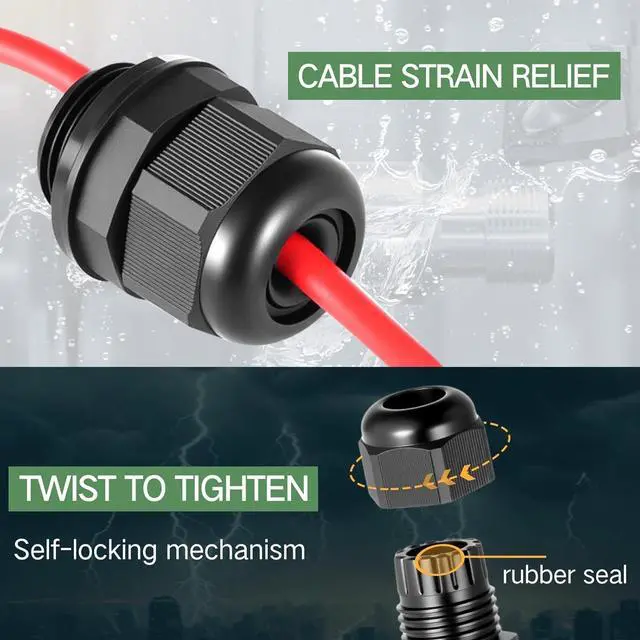 Alt view image 2 of 6 - 100 Pcs 3/4" NPT Black Nylon Cable Gland, Waterproof IP68 Adjustable Locknut Cable Diameter Waterproof Connectors Black Cord Grip