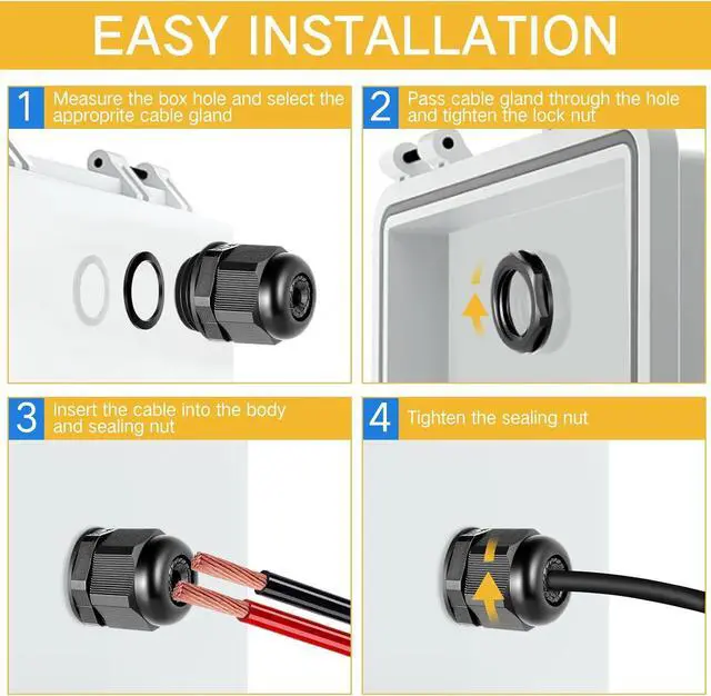 Alt view image 3 of 6 - 100 Pcs 3/4" NPT Black Nylon Cable Gland, Waterproof IP68 Adjustable Locknut Cable Diameter Waterproof Connectors Black Cord Grip