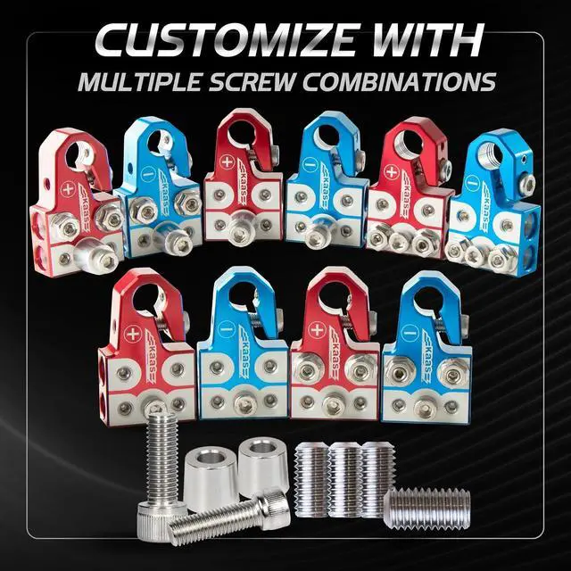 Alt view image 7 of 7 - 8-Way Lead Acid Battery Terminal Connector, Positive and Negative Set, Battery Post Adapter for SAE/DIN/EN Tapered Top Post, Compatible with 8AWG to 4/0 AWG, Includes OEM Top Post Adapter