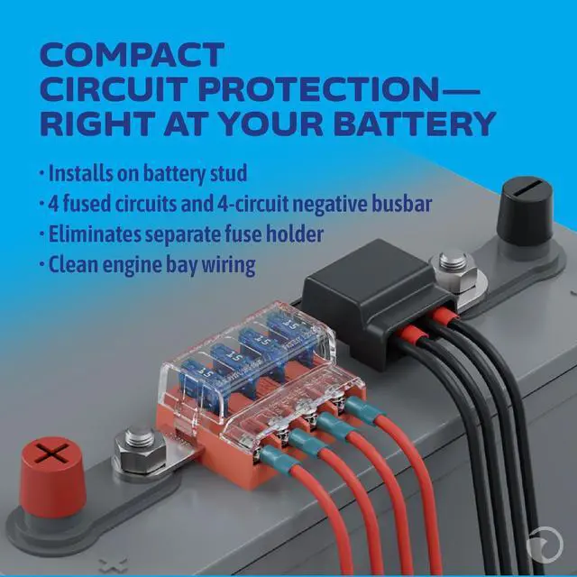 Alt view image 2 of 7 - ST Blade Fuse Block Battery Terminal Mount 4 Way Circuit Kit, 100 Amps, 5024