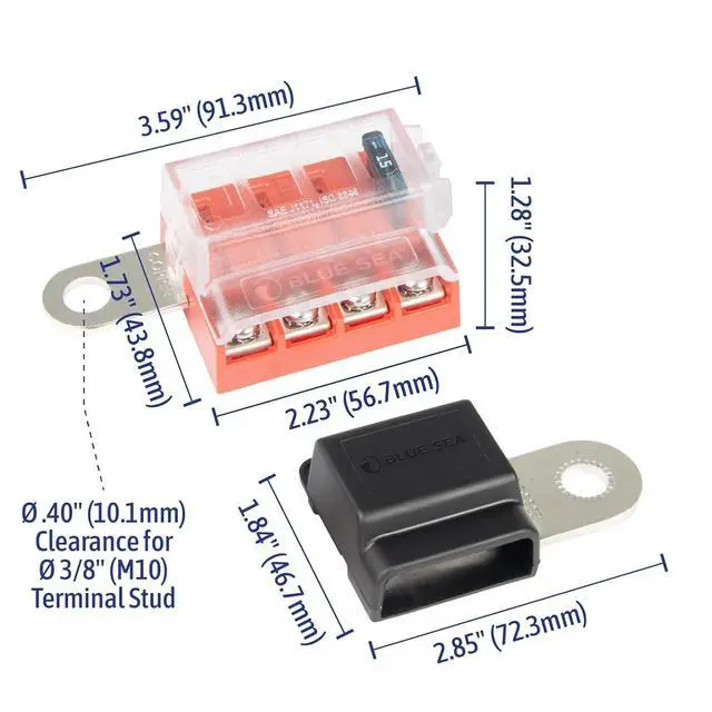 Alt view image 6 of 7 - ST Blade Fuse Block Battery Terminal Mount 4 Way Circuit Kit, 100 Amps, 5024