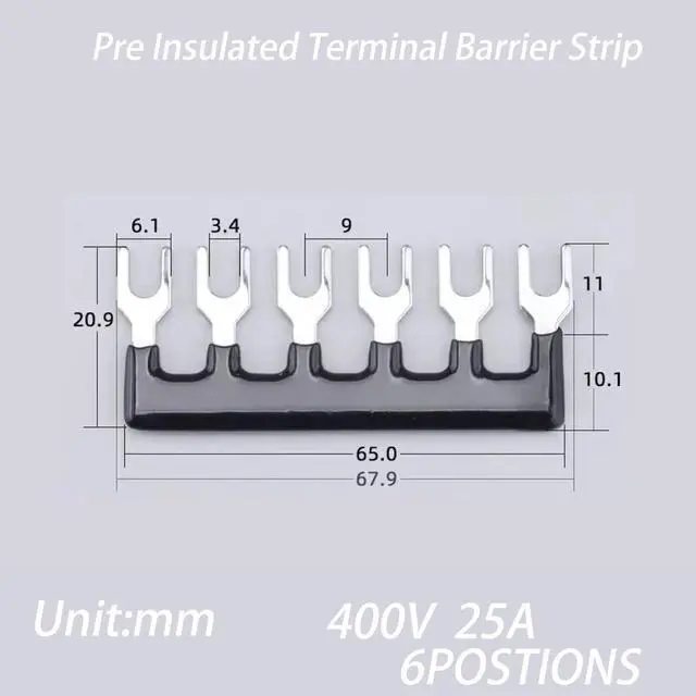 Alt view image 3 of 7 - Terminal Block (8 Sets) 8Pcs 6 Positions Dual Row 600V 25A Screw Terminal Strip Blocks with Cover&8Pcs Pre-Insulated Barrier Termina Block Strip& 48Pcs Insulated Fork Wire Connector