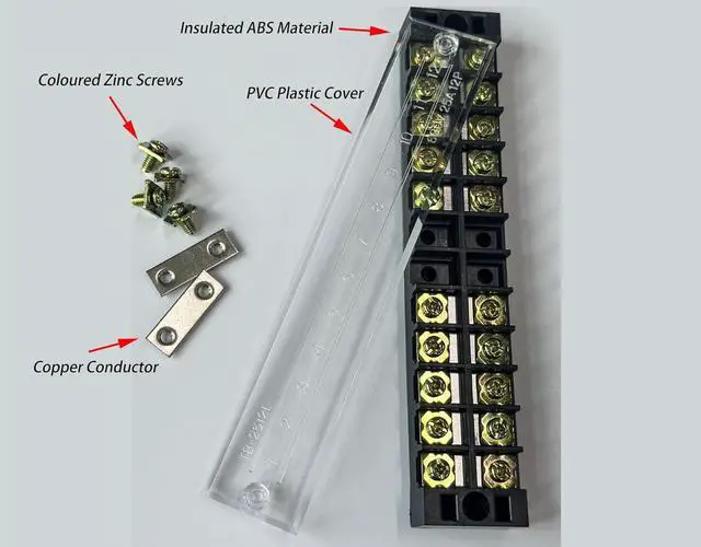 Alt view image 5 of 7 - Terminal Block (8 Sets) 8Pcs 6 Positions Dual Row 600V 25A Screw Terminal Strip Blocks with Cover&8Pcs Pre-Insulated Barrier Termina Block Strip& 48Pcs Insulated Fork Wire Connector