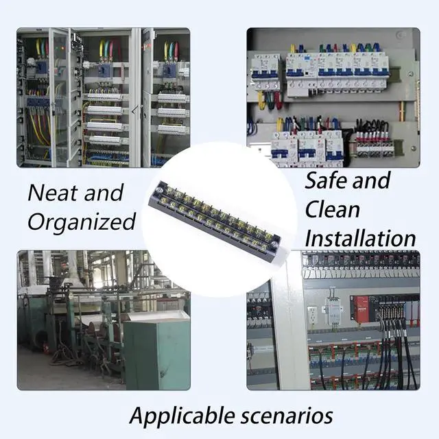 Alt view image 6 of 7 - Terminal Block (8 Sets) 8Pcs 6 Positions Dual Row 600V 25A Screw Terminal Strip Blocks with Cover&8Pcs Pre-Insulated Barrier Termina Block Strip& 48Pcs Insulated Fork Wire Connector