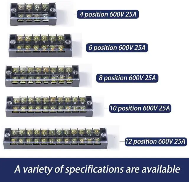 Alt view image 7 of 7 - Terminal Block (8 Sets) 8Pcs 6 Positions Dual Row 600V 25A Screw Terminal Strip Blocks with Cover&8Pcs Pre-Insulated Barrier Termina Block Strip& 48Pcs Insulated Fork Wire Connector