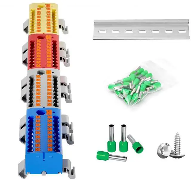 Main image of 4Pcs KV225G DIN Rail Terminal Blocks, 9-Pole 1 in 18 Out Push-in Wire Connector/Splitter, 690V 24A
