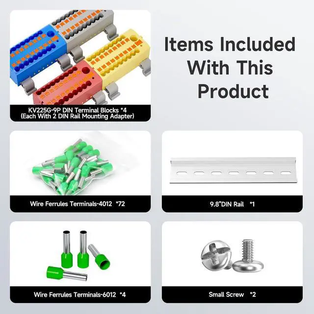 Alt view image 3 of 7 - 4Pcs KV225G DIN Rail Terminal Blocks, 9-Pole 1 in 18 Out Push-in Wire Connector/Splitter, 690V 24A
