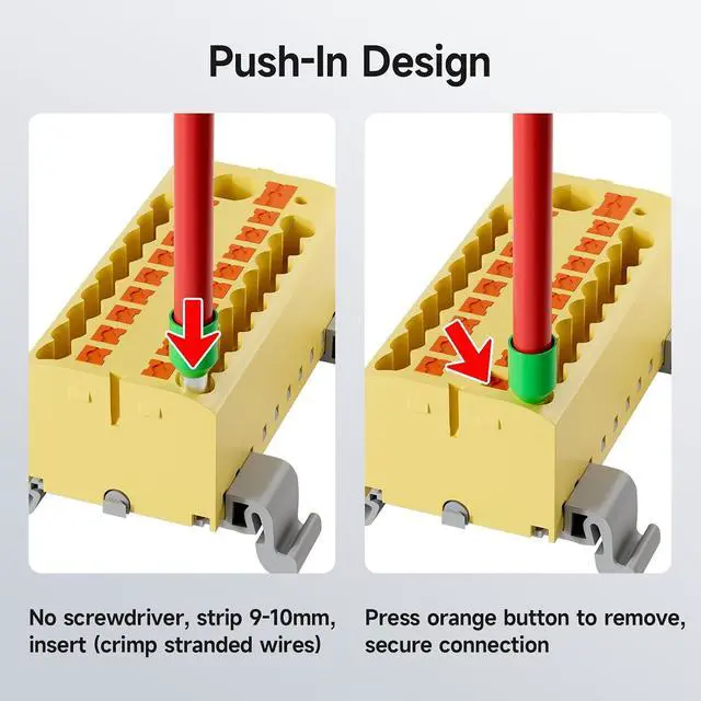 Alt view image 4 of 7 - 4Pcs KV225G DIN Rail Terminal Blocks, 9-Pole 1 in 18 Out Push-in Wire Connector/Splitter, 690V 24A