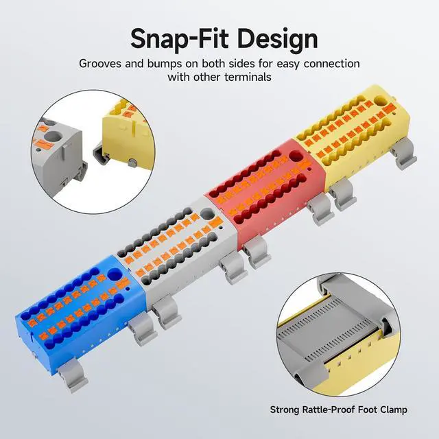 Alt view image 5 of 7 - 4Pcs KV225G DIN Rail Terminal Blocks, 9-Pole 1 in 18 Out Push-in Wire Connector/Splitter, 690V 24A