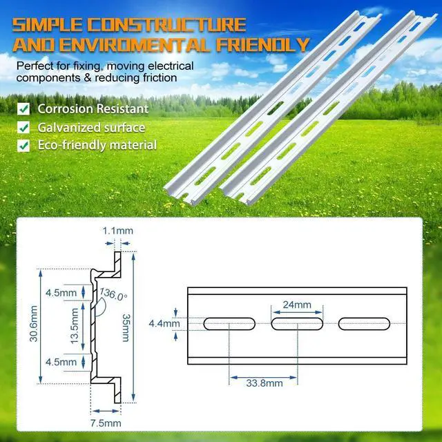 Alt view image 4 of 7 - 10 Pieces 1 Meter Aluminum DIN Rail, Top Hat Slotted DIN Rails with RoHS for Professionals and DIY Cut Length | Hardware Components Mounting - 1 Meter Long, 35mm Wide, 7.5mm High