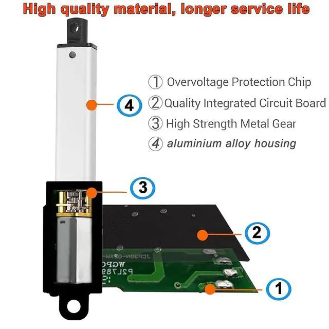 Alt view image 4 of 6 - AWINLI Mini1.2" Stroke 12V Linear Actuator,180N/40.5Lbs Waterproof Micro Electric Actuator,Speed 5mm/s with Instantaneous Switch Mounting Bracket,for Cabinets,Window Openers,Robots (30mm)