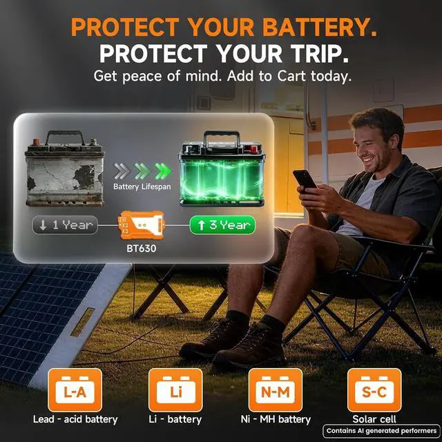Alt view image 5 of 7 - 2026 Bluetooth Battery Monitor with 600A Smart Shunt BT630, Track Volt/Amp/Watt/Capacity, 8 Protection Alarms, for LiFePO4/Lithium/RV/Solar/Marine/Off-Grid, Extend Battery Life, Easy Install