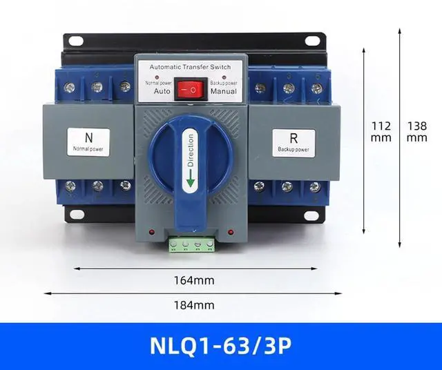 Alt view image 2 of 7 - 63A 110V Dual Power Automatic Transfer Switch Manual Transfer Switch 50/60Hz Din Rail Mounted Mini ATS 2/3/4P 63/32A for Hone Generator and Backup Power RV (3P 63A)