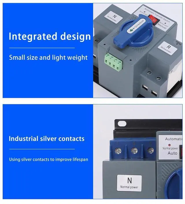 Alt view image 4 of 7 - 63A 110V Dual Power Automatic Transfer Switch Manual Transfer Switch 50/60Hz Din Rail Mounted Mini ATS 2/3/4P 63/32A for Hone Generator and Backup Power RV (3P 63A)