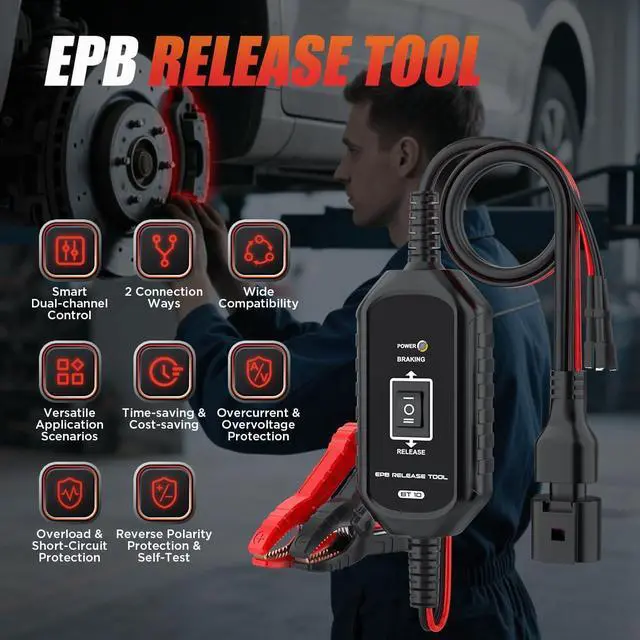 Alt view image 2 of 7 - EPB Brake Release & Reset Tool 10V~14V DC Electronic Parking Brake Tools Emergency EPB Service Tool Overcurrent Protection Brake Caliper Tool with 2 Connect Ways&3 Fuse for Auto Repair,Car Road Rescue