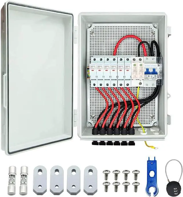 Main image of PV Combiner Box, 6 String Solar Combiner Box with 15A LED Fuse, Lightning Arreste and 63A Air Circuit BreakerCombiner Box for Solar Panel On/Off Grid System, IP65 Water Resistant