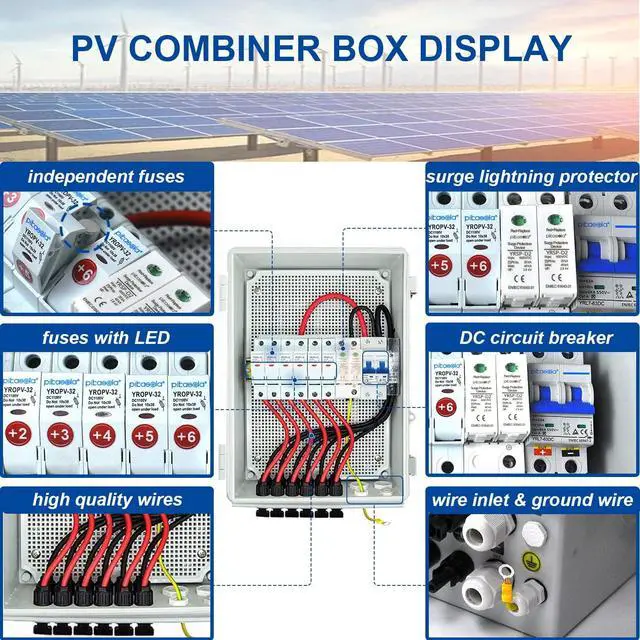 Alt view image 3 of 7 - PV Combiner Box, 6 String Solar Combiner Box with 15A LED Fuse, Lightning Arreste and 63A Air Circuit BreakerCombiner Box for Solar Panel On/Off Grid System, IP65 Water Resistant