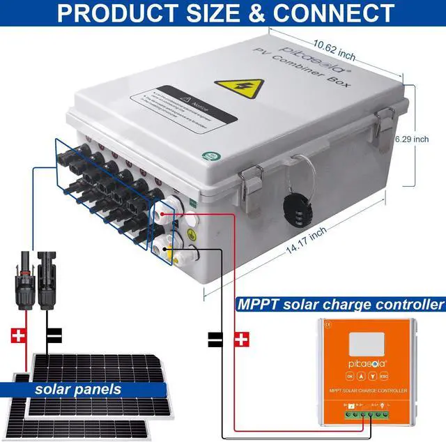 Alt view image 4 of 7 - PV Combiner Box, 6 String Solar Combiner Box with 15A LED Fuse, Lightning Arreste and 63A Air Circuit BreakerCombiner Box for Solar Panel On/Off Grid System, IP65 Water Resistant