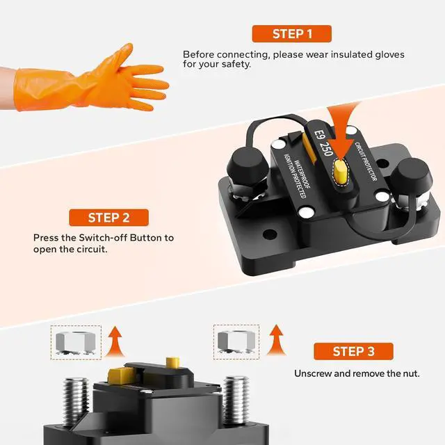 Alt view image 4 of 7 - 250A Switchable Circuit Breaker for LiFePO4 Batteries Easy to Install and Operate for Automotive, Marine, and Solar Applications, Designed for Wide Compatibility