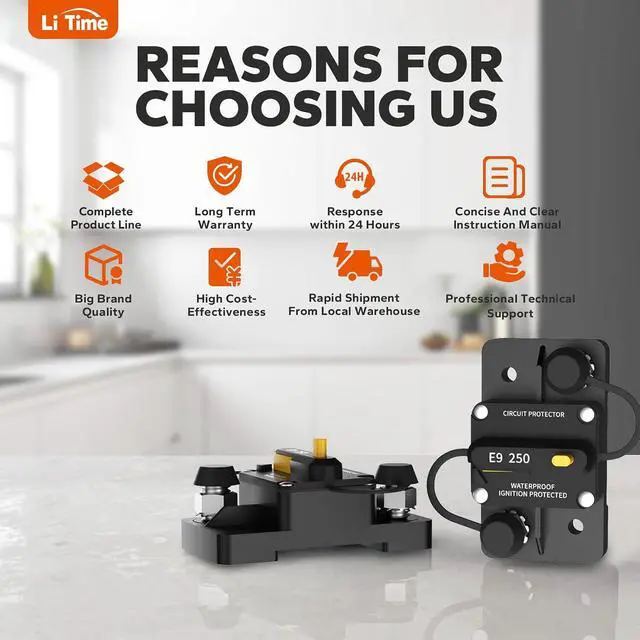 Alt view image 6 of 7 - 250A Switchable Circuit Breaker for LiFePO4 Batteries Easy to Install and Operate for Automotive, Marine, and Solar Applications, Designed for Wide Compatibility