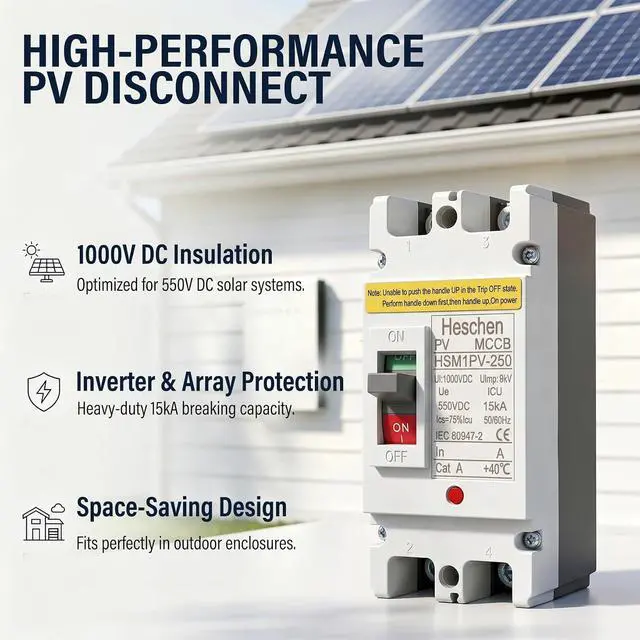 Alt view image 2 of 7 - 200A DC550V, DC Molded Case Circuit Breaker MCCB, 2 Poles, HSM1PV-250, Photovoltaic Circuit Breaker, for Solar PV System Solar Panels Grid System