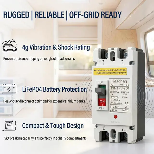 Alt view image 7 of 7 - 200A DC550V, DC Molded Case Circuit Breaker MCCB, 2 Poles, HSM1PV-250, Photovoltaic Circuit Breaker, for Solar PV System Solar Panels Grid System